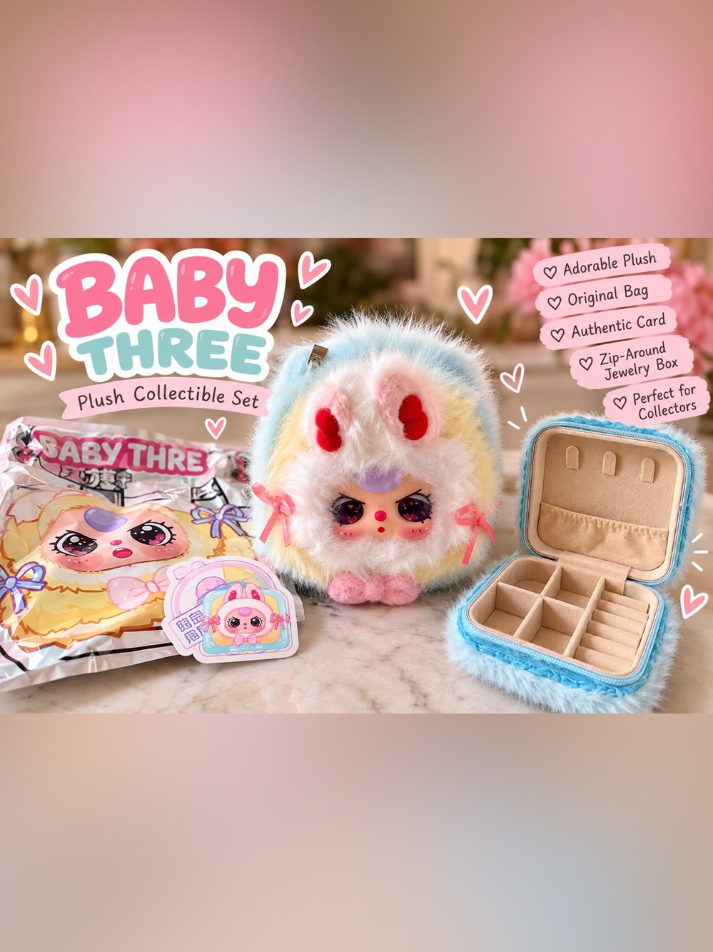 Plush Rainbow Baby Three Collectible Bag with Blue Jewelry Box